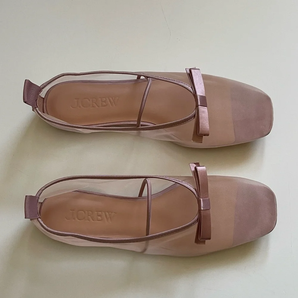 J. Crew Pink Mesh Ballet Flats with Bow